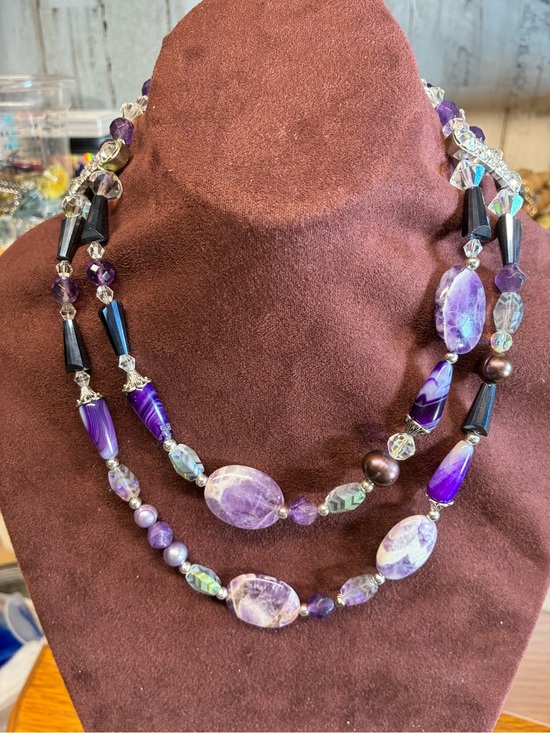 Jewelry - Handcrafted amethyst Beaded Double-Strand Statement Necklace